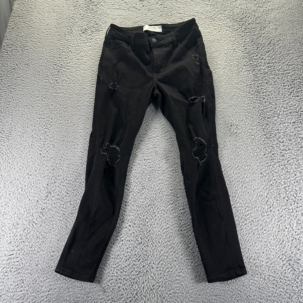 Hollister Jeans Womens 8 Black Cotton Denim Skinny High Rise Distressed Workwear